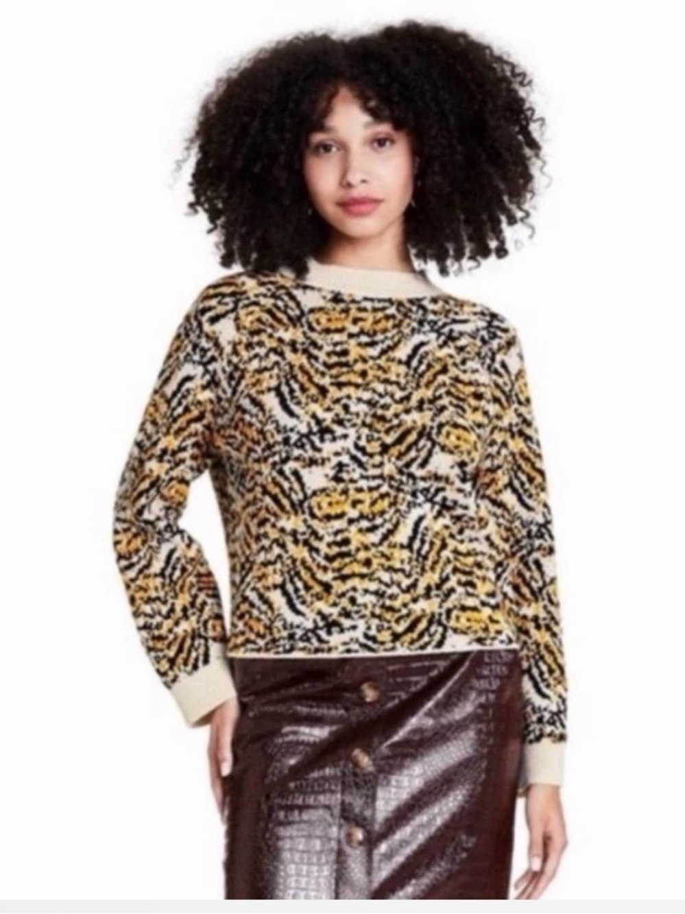 Rachel Comey cream animal print boxy crew sweater